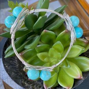 Silver Wire and Turquoise Beaded Bracelet